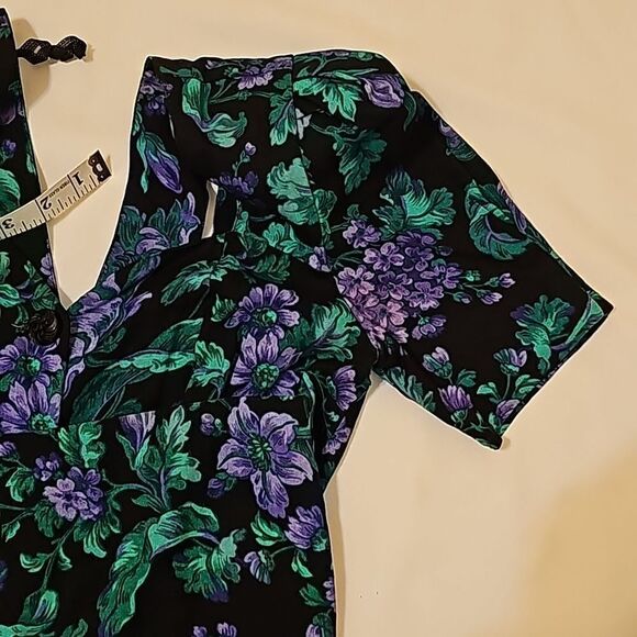 1980s Midi Sheath Vintage Dress Pockets Purple Green Black  All That Jazz - Picture 7 of 10